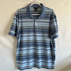 Calvin Klein Polo Golf Blue Plaid Striped Short Sleeve Shirt Size XL